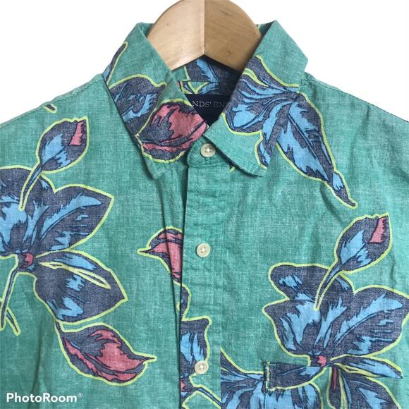 Lands' End Other - Lands' End Shirt Mens Size Small Short Sleeve Button-Up Bright Green Floral